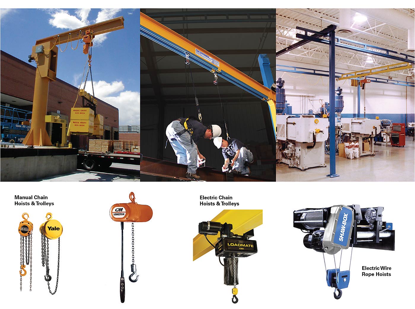 Workstation Cranes, Monorails and Jib Cranes - Freestanding or Ceiling Mounted